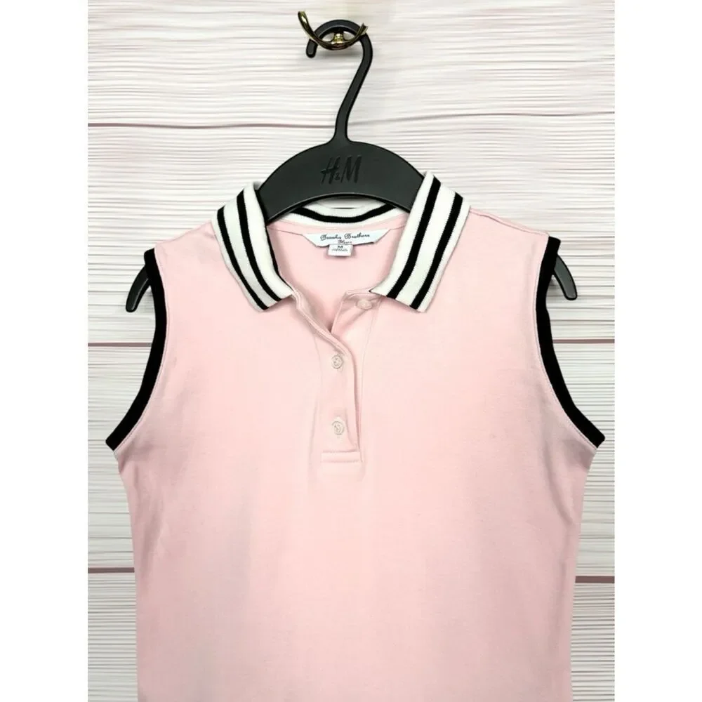 Brooks Brothers Fleece Girls Polo Dress Pink Cotton Sleeveless Stripe Trim M (8)
